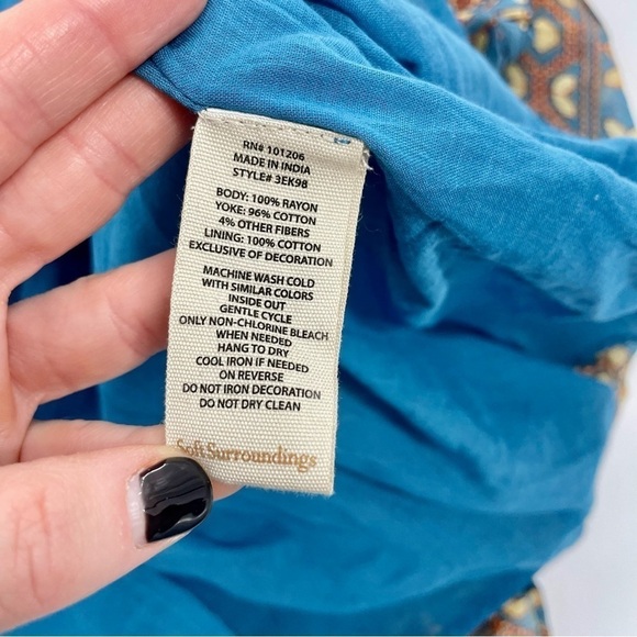 NWT Soft Surroundings Blue Mirapani Chiffon Boho Embroidered Maxi Boho Dress - Picture 6 of 11